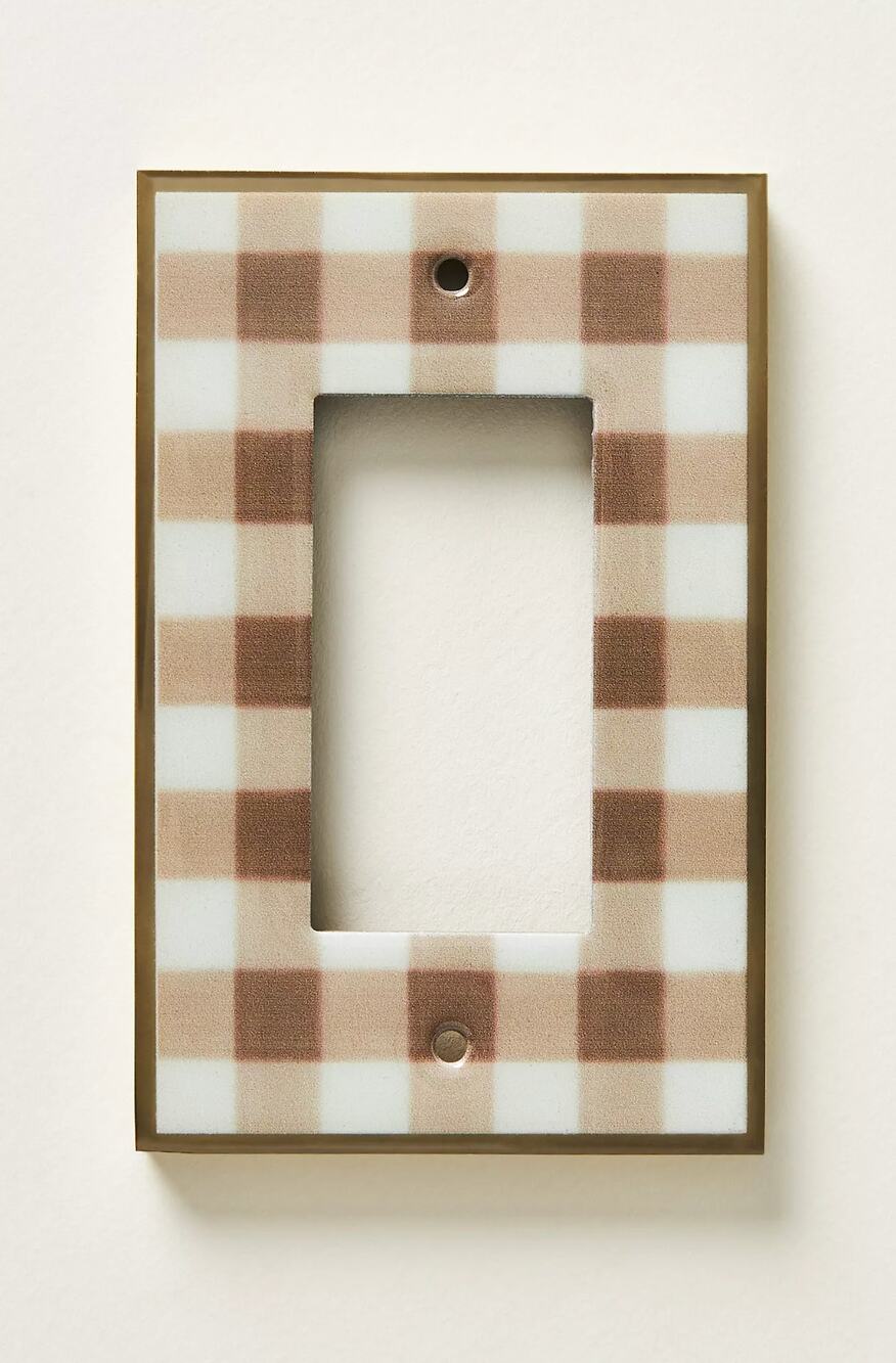 ANTHROPOLOGIE McKay Patterned Switch Plate in Gingham Tan